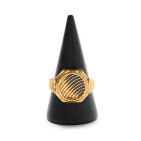 HELLRAZOR LOGO RING with ONYX - BRASS GOLD PLATED