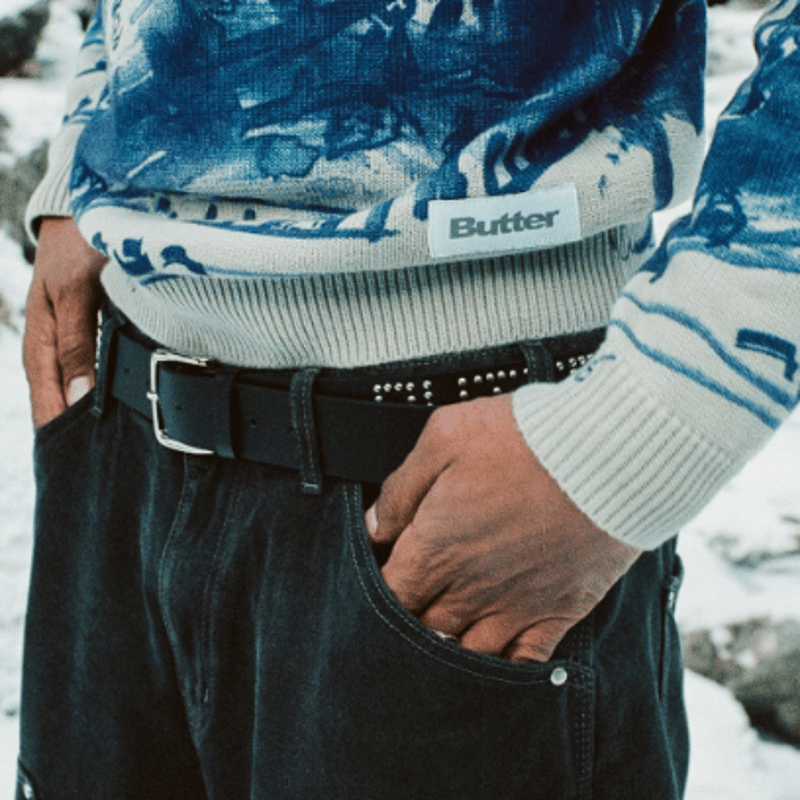 BUTTERGOODS LEATHER STUDDED BELT - BLACK | BOTT