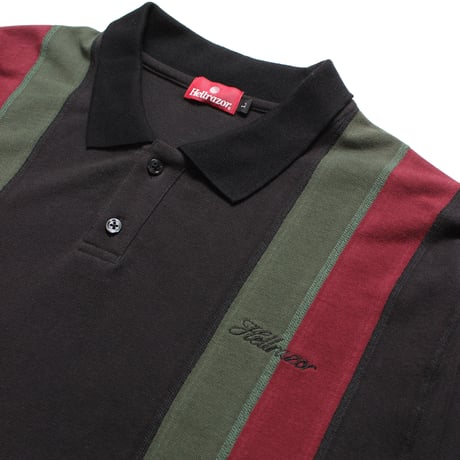 HELLRAZOR DOUBLE STRIPED POLO SHIRT - BLACK