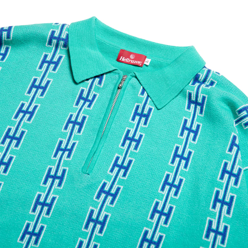 HELLRAZOR CHAIN HALF ZIP KNIT SWEATER - TEAL | 