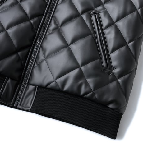 HELLRAZOR FAUXLEATHER DIAMONDQUILTED VIRSITYJACKET - BLACK
