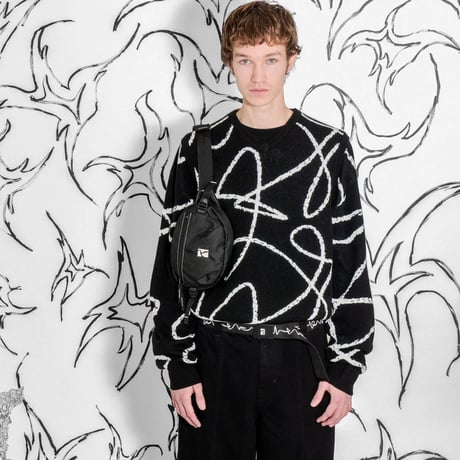 POETIC COLLECTIVE DOODLE JACQUARD KNIT - BLACK