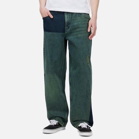 DIME  BAGGY DENIM PANTS - DISTRESSED GREEN