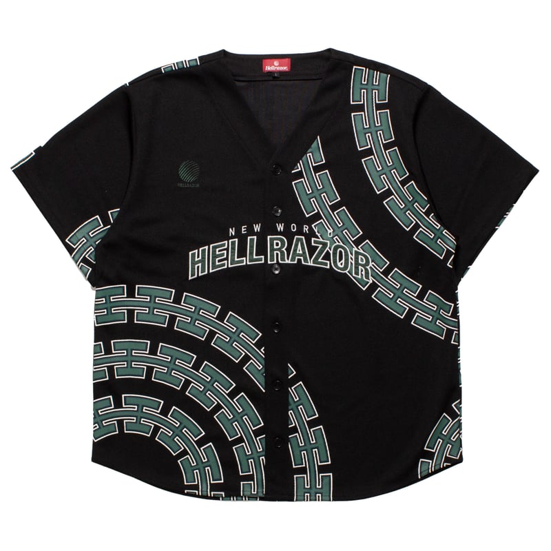 HELLRAZOR ベースボールシャツ　半袖 HELLRAZOR CHAIN CIRCLE MESH BASEBALL SHIRT - BL