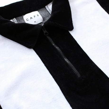 SKATEBOARD CAFE STRIPE 1/4 ZIPVELOUR POLOSHIRT - BLACK/WHITE
