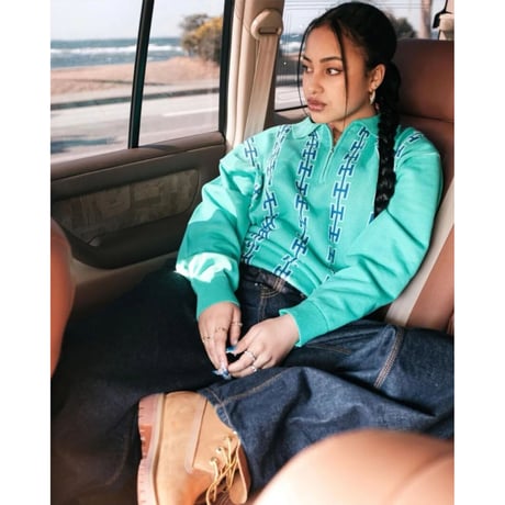 HELLRAZOR CHAIN HALF ZIP KNIT SWEATER - TEAL