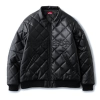 HELLRAZOR FAUXLEATHER DIAMONDQUILTED VIRSITYJACKET - BLACK