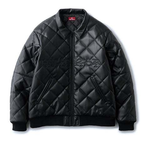 HELLRAZOR FAUXLEATHER DIAMONDQUILTED VIRSITYJACKET - BLACK