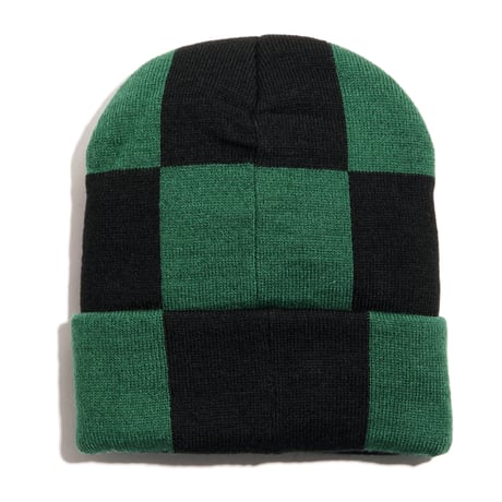 SKATEBOARD CAFE CHECK FOLD BEANIE - FOREST GREEN/BLACK