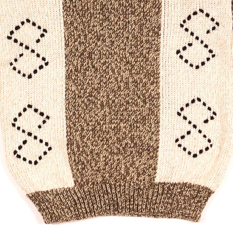 OCTAGON  CROSSED KNITTED SWEATER - CREAM/BROWN