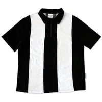 SKATEBOARD CAFE STRIPE 1/4 ZIPVELOUR POLOSHIRT - BLACK/WHITE