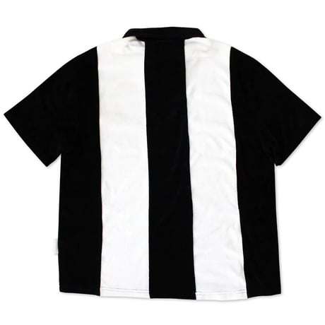 SKATEBOARD CAFE STRIPE 1/4 ZIPVELOUR POLOSHIRT - BLACK/WHITE