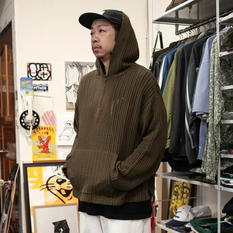 DEMARCOLAB  VENT KNIT BAJA HOODIE  - ARMY