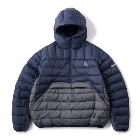 HELLRAZOR LOGO PULLOVER HOODED DOWN JACKET - NAVY/GREY