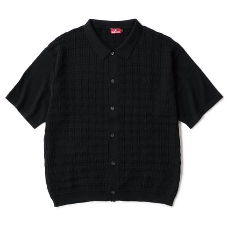 トップス Hellrazor SQUARE S/S BUTTON KNIT HELLRAZOR SQUARE S/S BUTTON KNIT - BLACK | BOTT