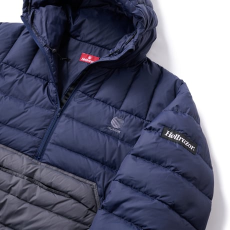 HELLRAZOR LOGO PULLOVER HOODED DOWN JACKET - NAVY/GREY