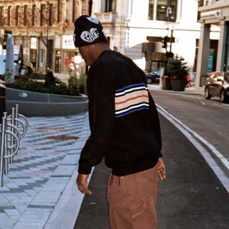 BUTTER GOODS STRIPE KNIT SWEATER - BLACK