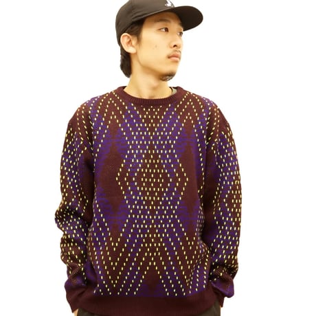 WHIMSY BIG ARGYLE SWEATER - BROWN