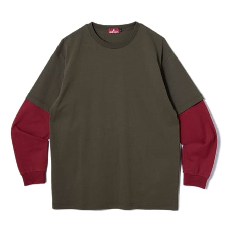 HELLRAZOR TAKE CARE LAYERED L/S TEE - ARMYGREEN/BLOODRED