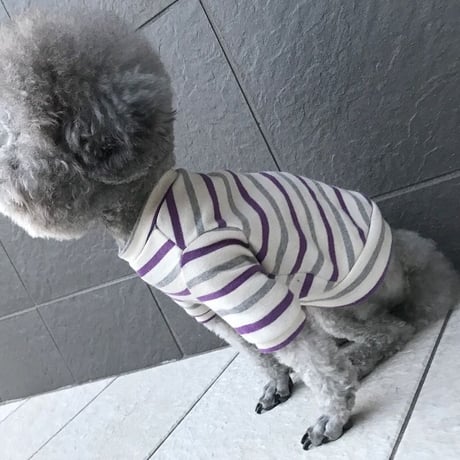 ORIGINAL 七分袖border tops . [  gray×purple   XS , S , M  ]