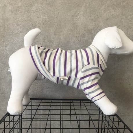 ORIGINAL 七分袖border tops . [  gray×purple   XS , S , M  ]