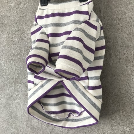 ORIGINAL 七分袖border tops . [  gray×purple   XS , S , M  ]