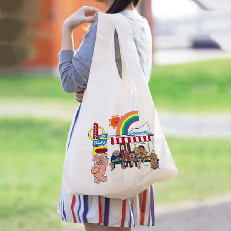 でっかいエコ布バッグに缶バッジ2個ついてるよ | AMY 