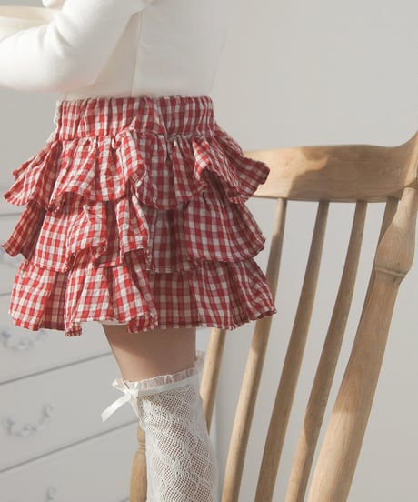 即納gingham check frill skirt