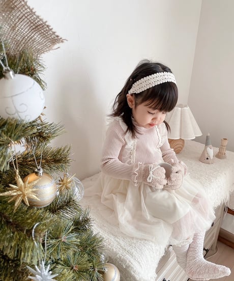 即納　frill lib knit tulle one-piece
