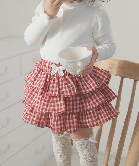 即納gingham check frill skirt