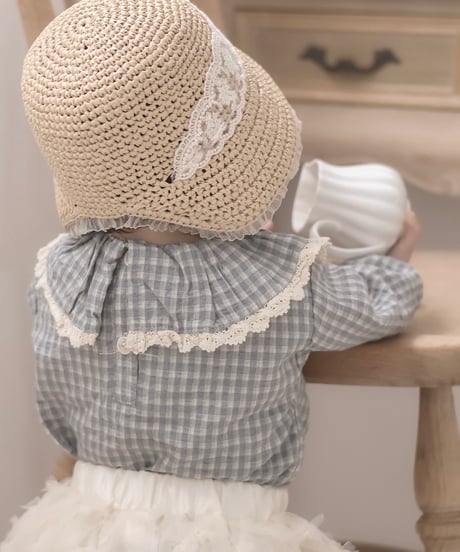 即納 mimi market check Frill blouse