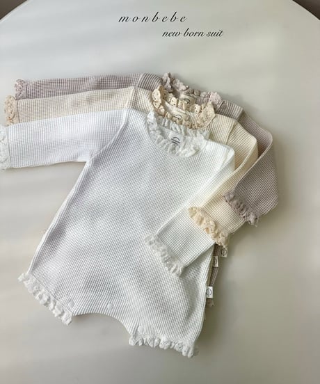 即納monbebe newborn waffle rompers set