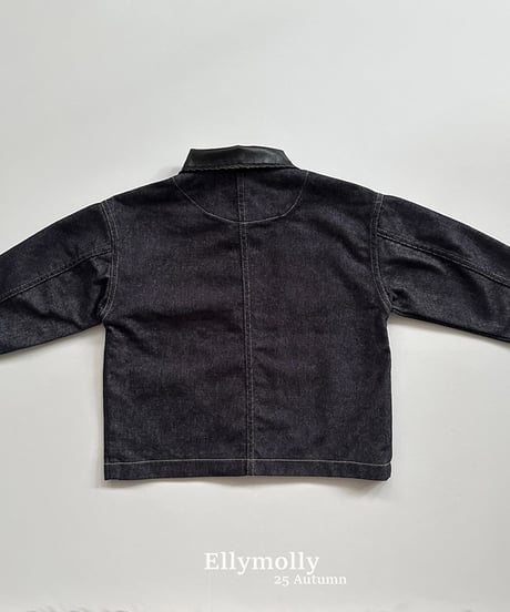 即納 Leather Collar Denim Jacket