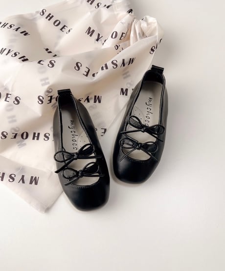 即納double ribbon  ballet shoes