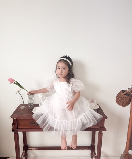 即納puff sleeve tulle dress