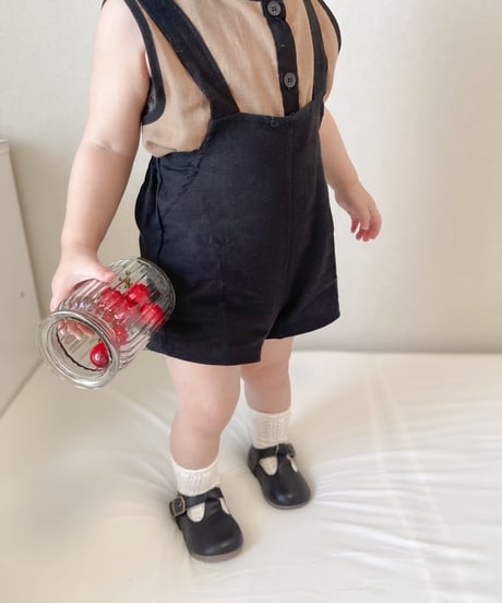 即納 bebe nine Coco linen suspender pants