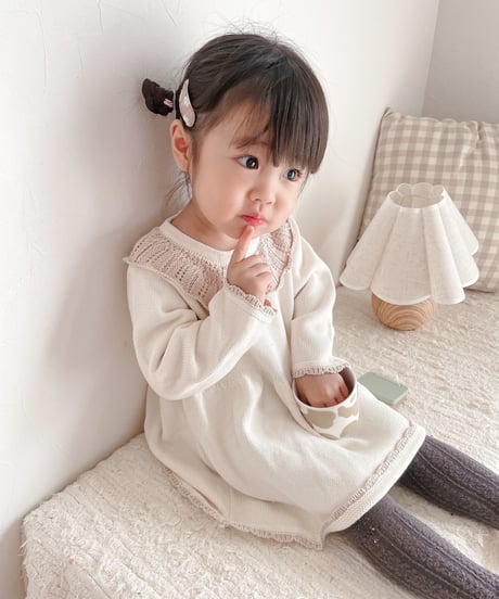 即納 scallop knit one-piece