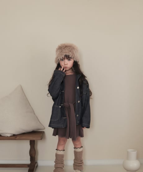 即納 Leather Collar Denim Jacket