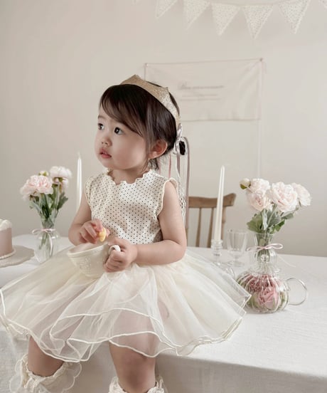 即納no sleeve dot tulle rompers