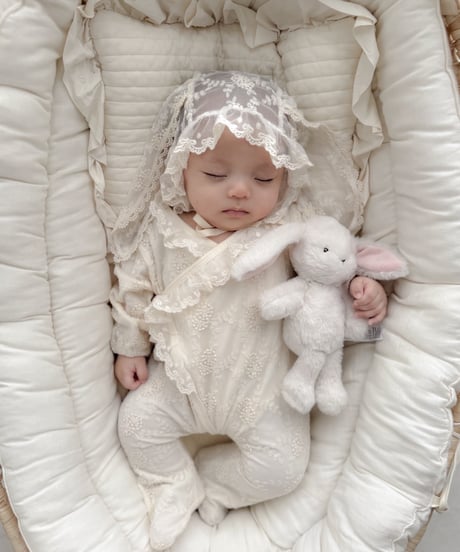 即納 monbebe  Lace bunny bonnet