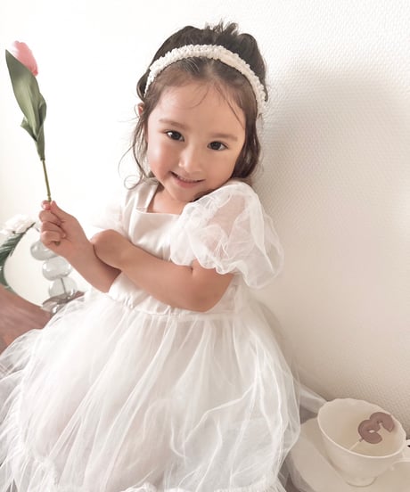 即納puff sleeve tulle dress