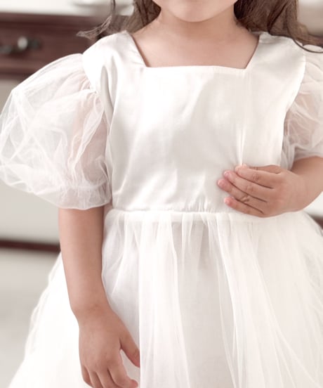 即納puff sleeve tulle dress
