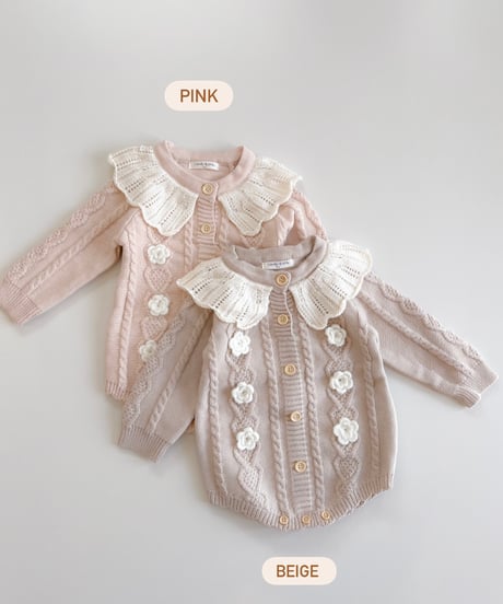 即納 knit openwork rompers