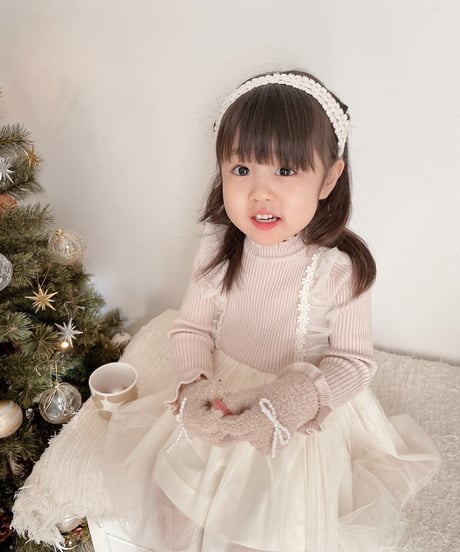 即納　frill lib knit tulle one-piece