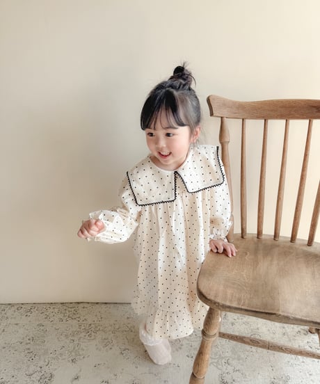 即納　 Square dot frill one-piece