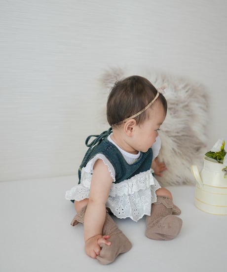 即納denim fril rompers