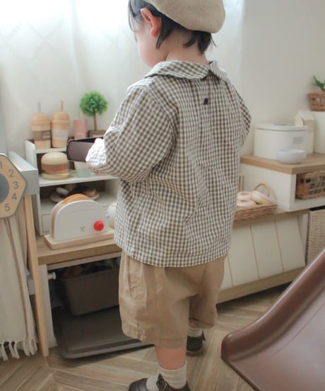 即納baby plaid shirt set up