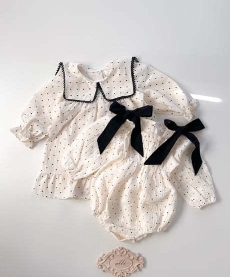 即納　 Square dot frill one-piece