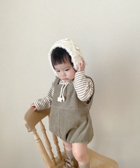 即納corduroy salopette & tee Set