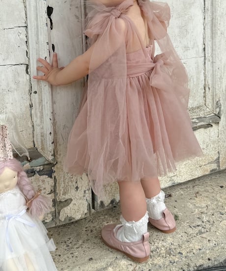 即納shoulder ribbon tulle dress